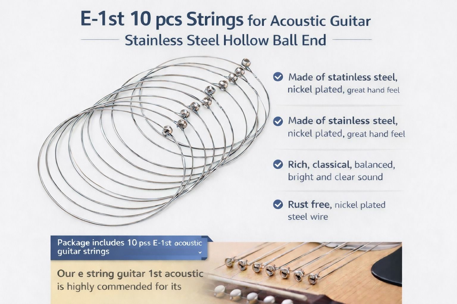 music galaxy Acoustic E-1ST 10 PCS STRING FOR ACOUSTIC GUITAR MGAX1 Guitar String-picture-29