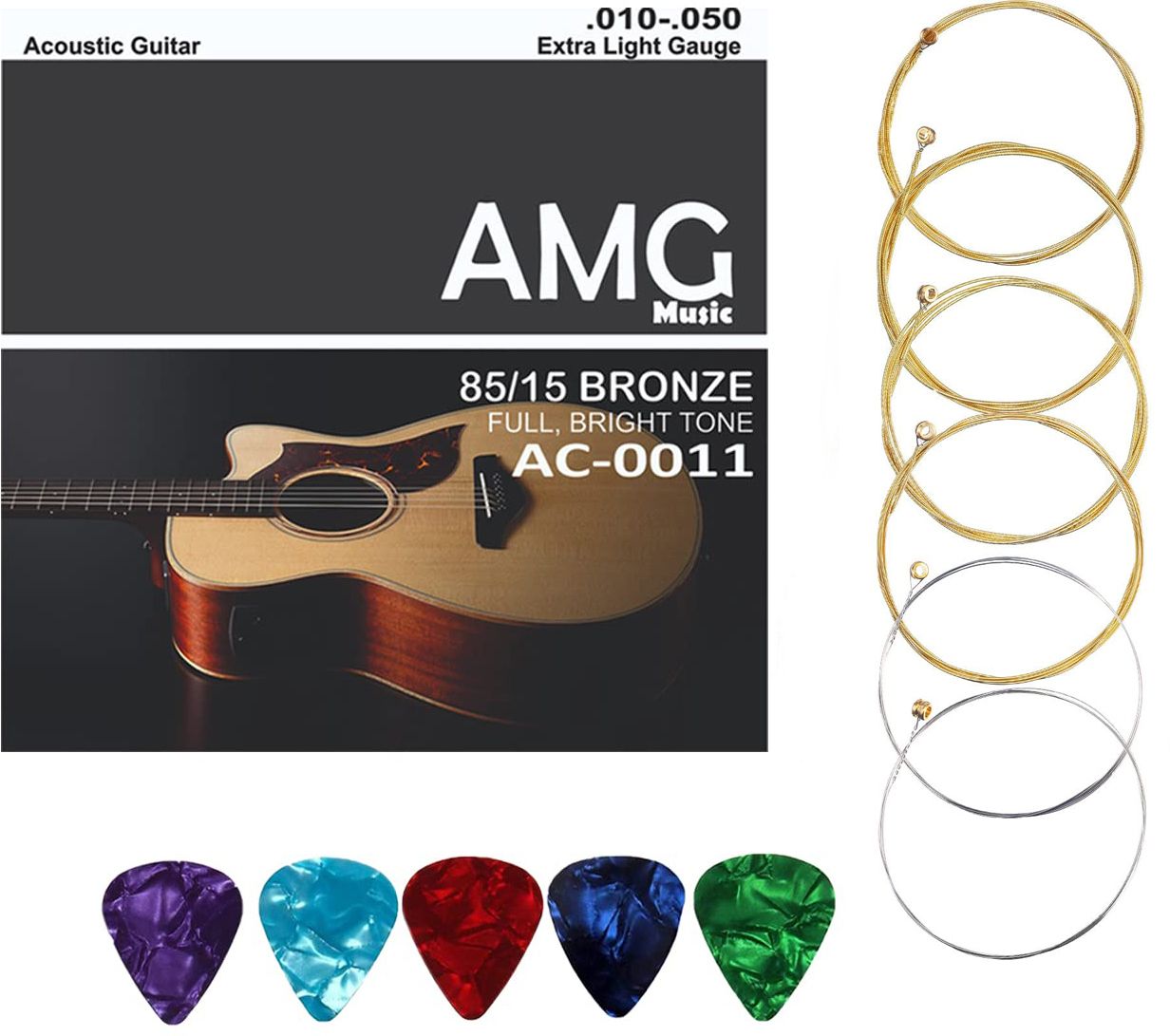 Acoustic Guitar String Set Light Stainless Steel String Set 6 With Picks Bright Tone Guitar String