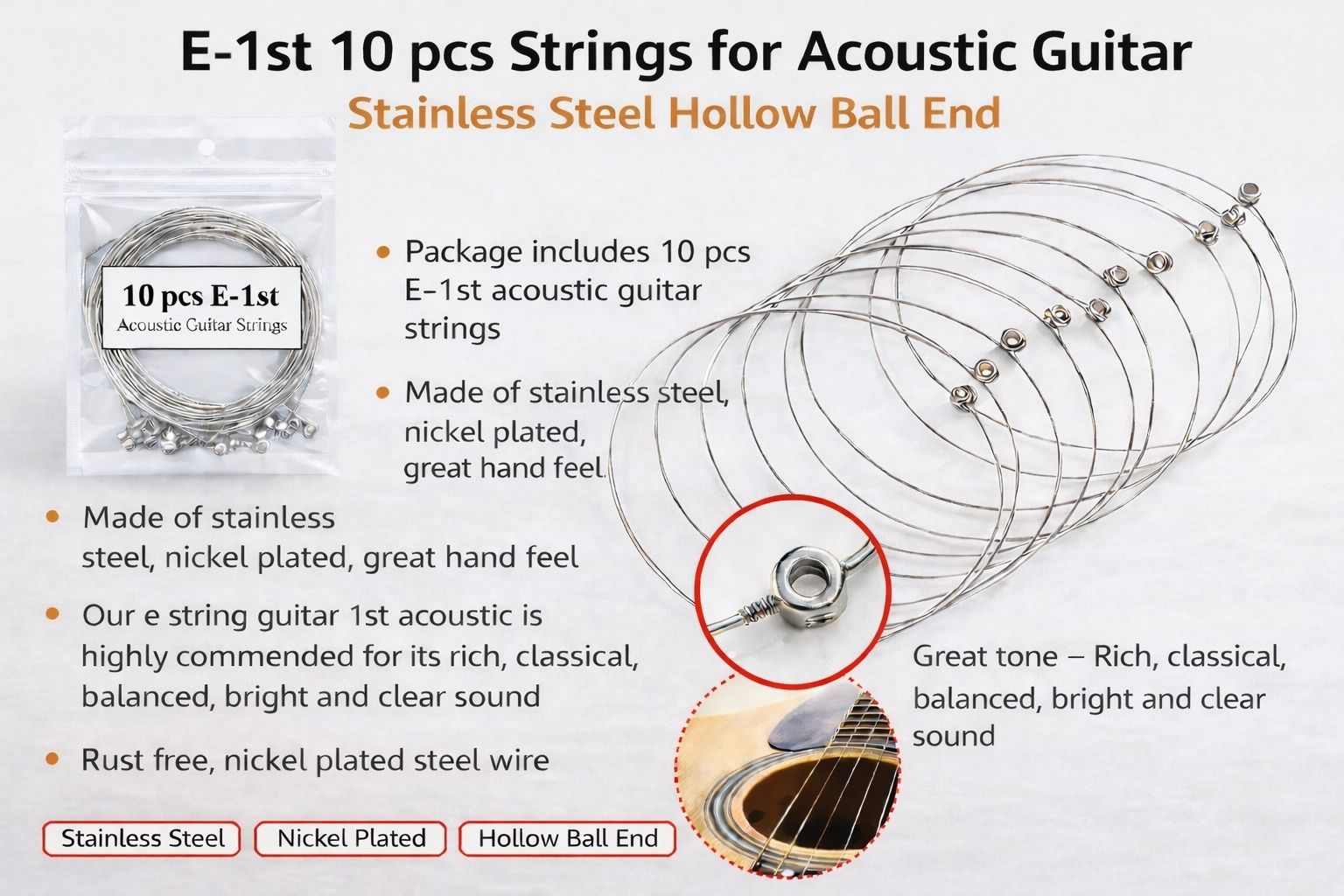 music galaxy Acoustic E-1ST 10 PCS STRING FOR ACOUSTIC GUITAR MGAX27 Guitar String-picture-42