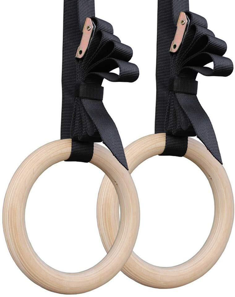 Gymnastic Wooden Rings with Heavy Duty Adjustable Strap | Roman Rings Perfect Pilates Ring