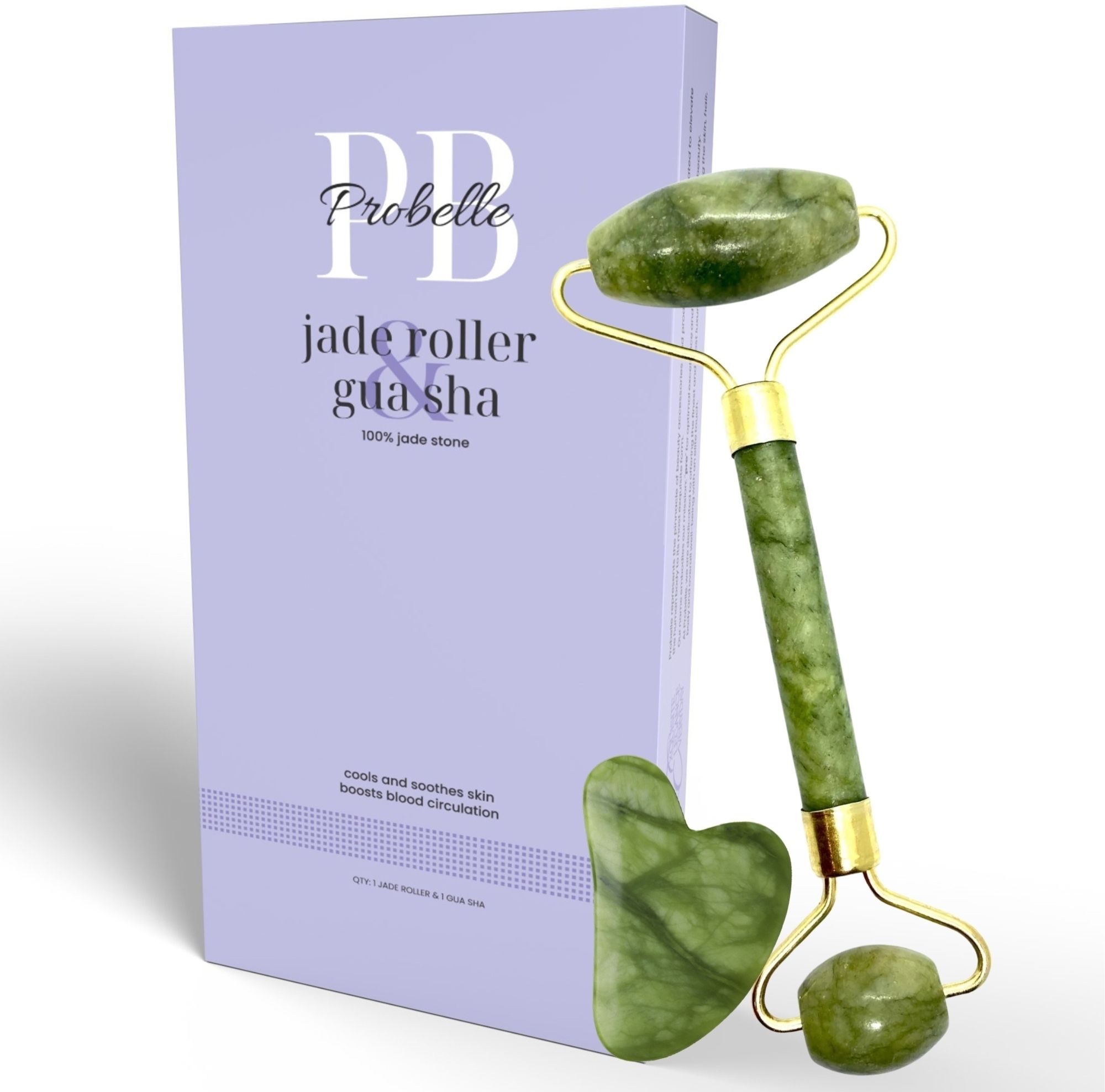 Probelle Jade Roller & Gua Sha – 100% Natural Jade Stone for Facial Massage and Skincare Jade Roller & Gua Sha Set Massager-image-23