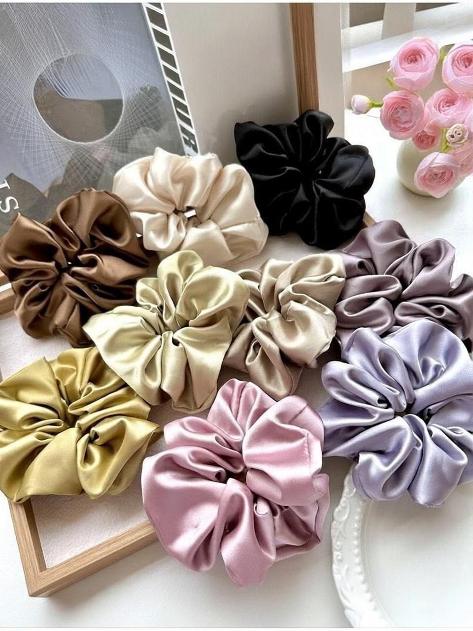 atayal creation 13 Premium Satin Hair Scrunchies for Women & Girls Reduce Hair fall-free 1 band Rubber Band-picture-15