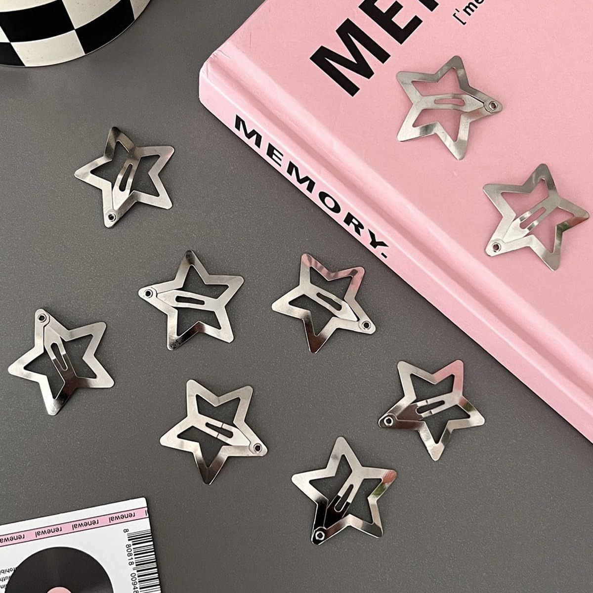 10pcs Star Hair Clips Snap Hair Barrettes Non Slip Star Silver Metal Hair Clips Tic Tac Clip-image-21