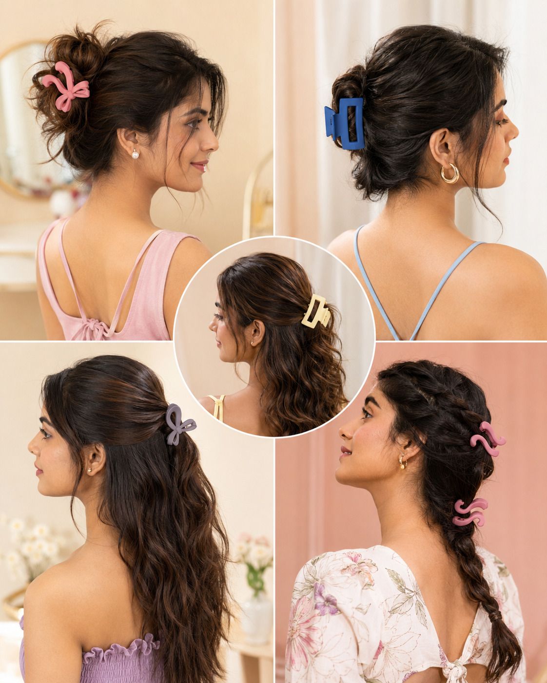 Matte Hair Claw Clip Clutcher Accessories For Women & Girls Hair Claw 6Pcs Hair Claw-image-3