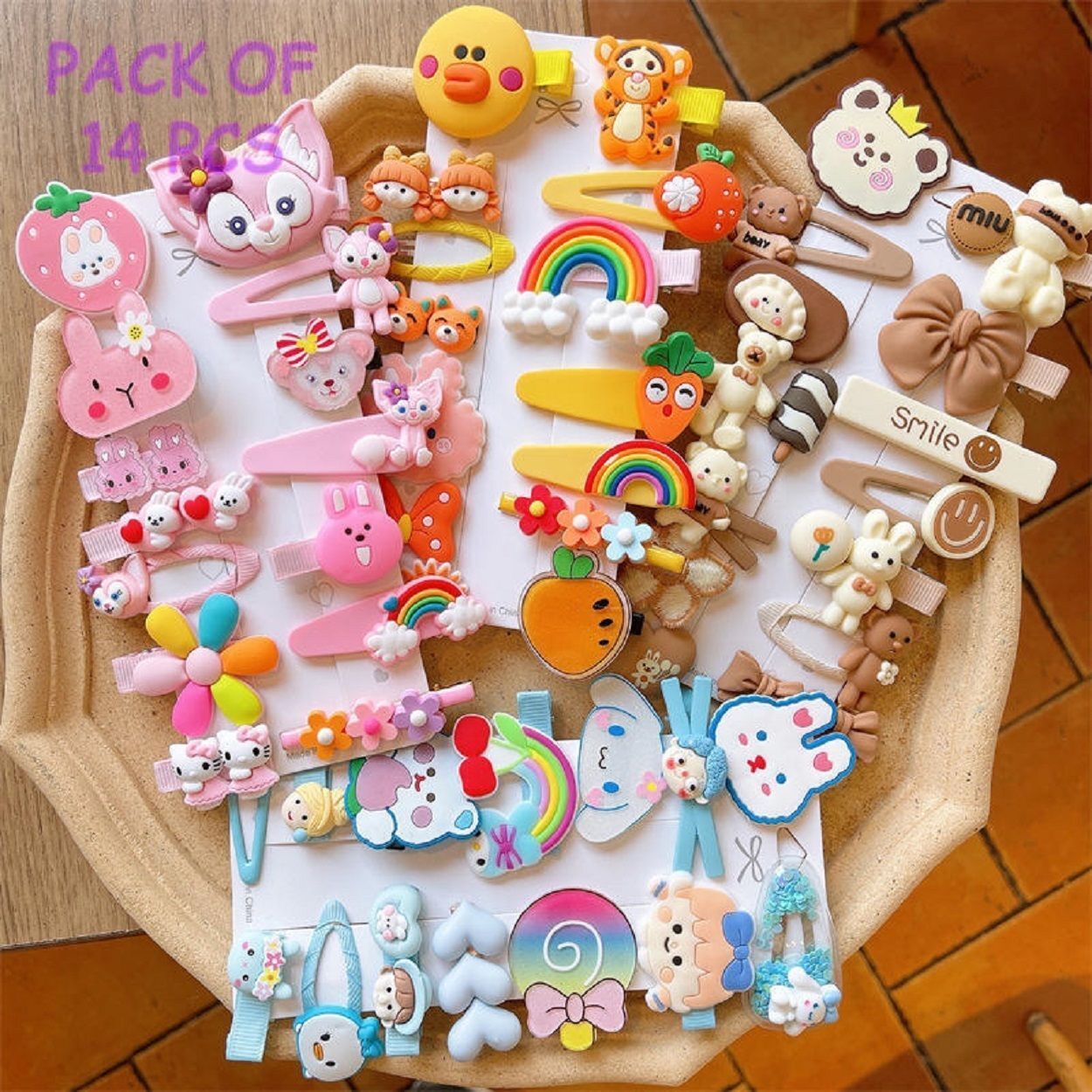 14 pcs Mix clips Girlish Flower Fruit Baby Teddy Rainbow Hairpins Set Baby kids Hair Clip-image-29