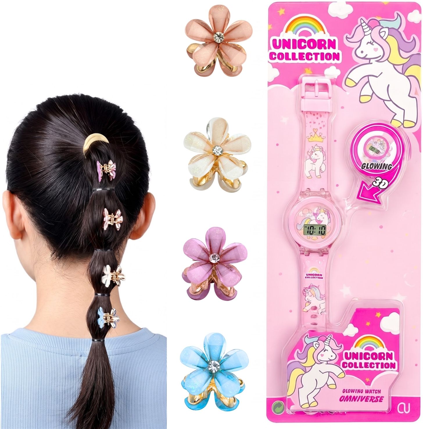 Unicorn Watch with Flower Mini Hair Claw for Girls Gift hair combo-image-14