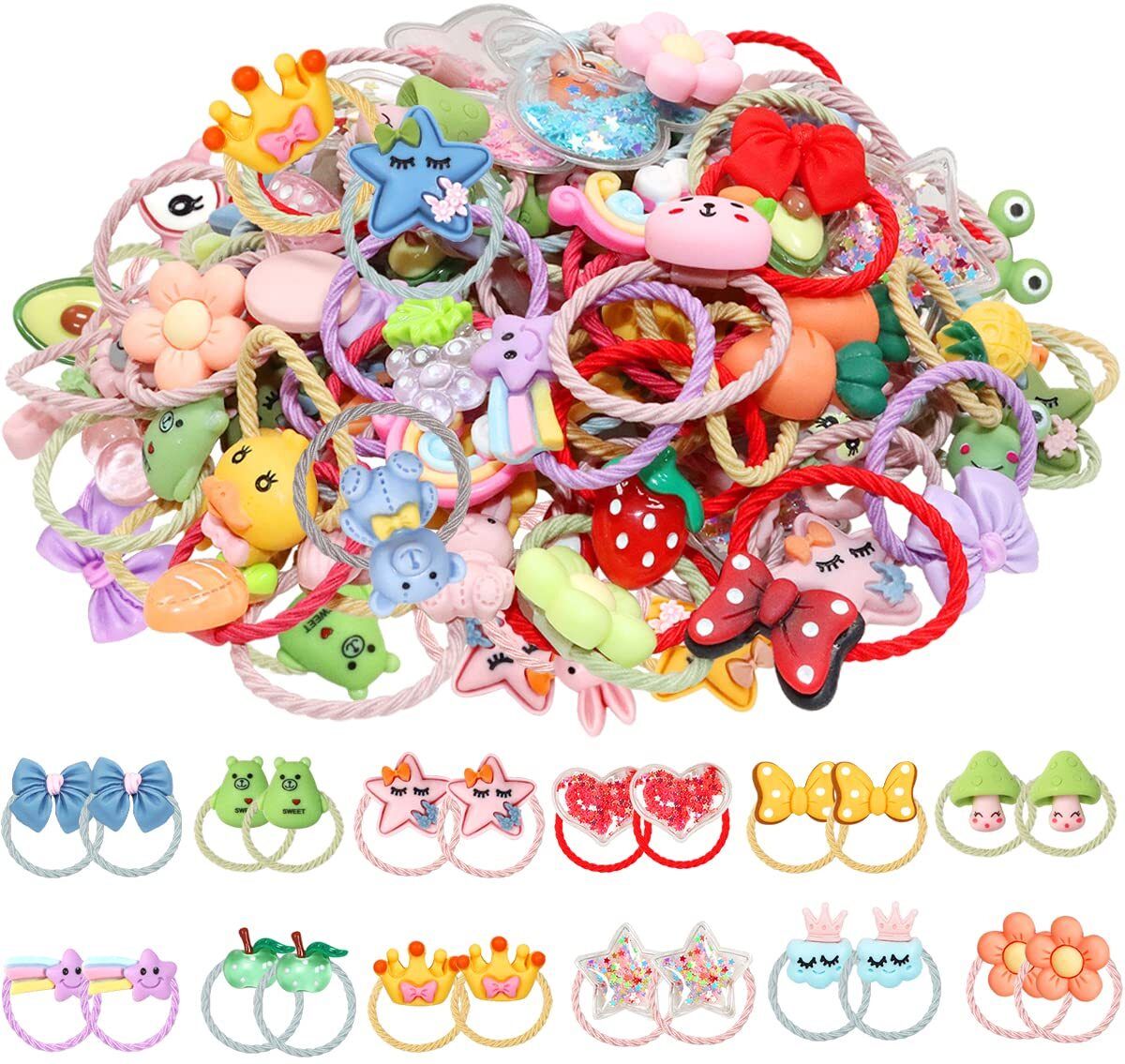 24 Pair Colorful Hair Accessories Ponytail Holders Rubber Band-image-49