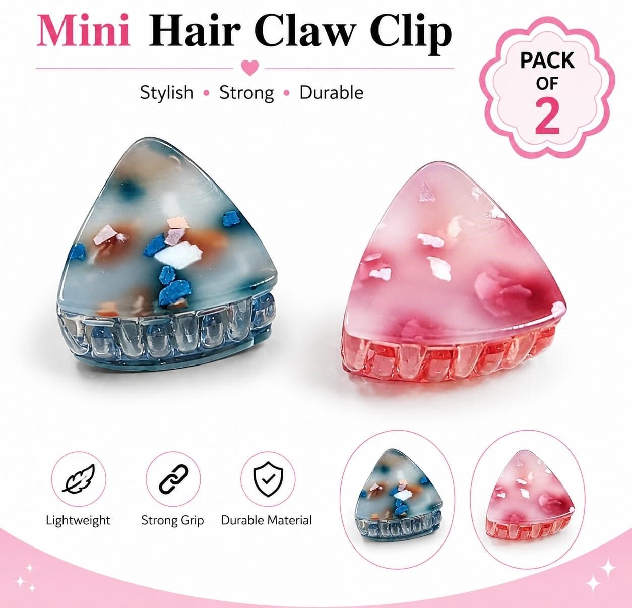 apsambr Aesthetic Acetate Resin Small Hair Claws for Daily Wear (Pack of 2) Hair Claw-picture-6