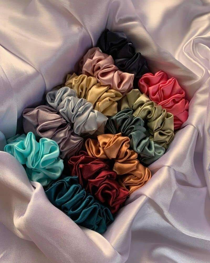 Satin Scrunchies for women girls Pastel colors combo for Girls, Women,Mom,Sister Rubber Band-image-40