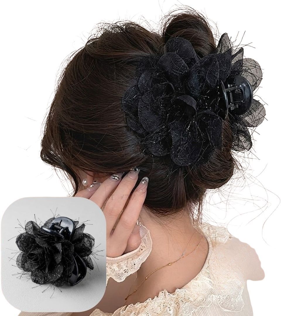 1 PCS Stylish Black Floral Hair Claw Clip for Women & Girls Hair Claw-image-3