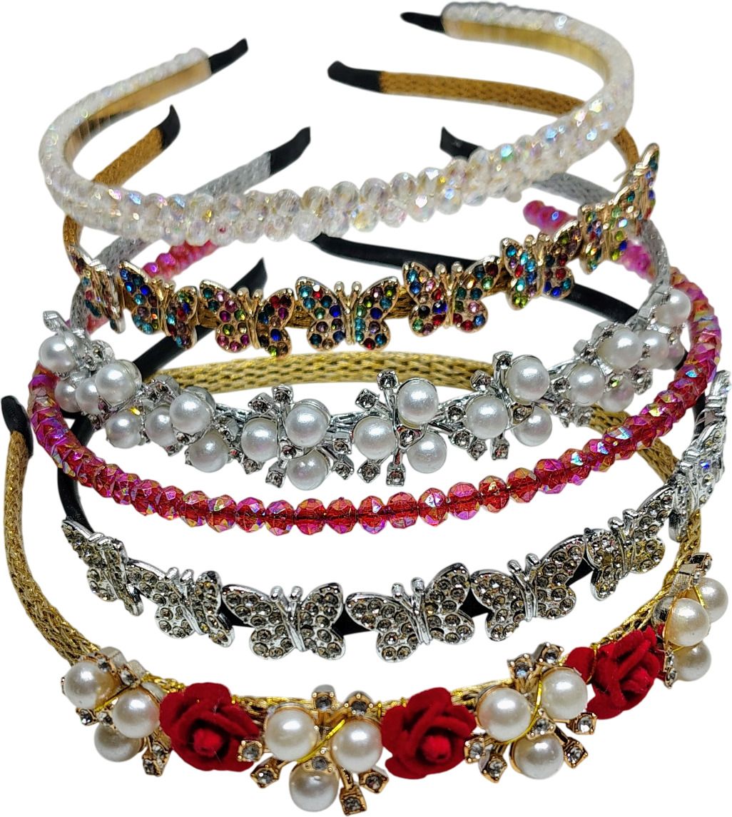 06 Pcs. beaded hair bands for girls and women Hair Band-image-14