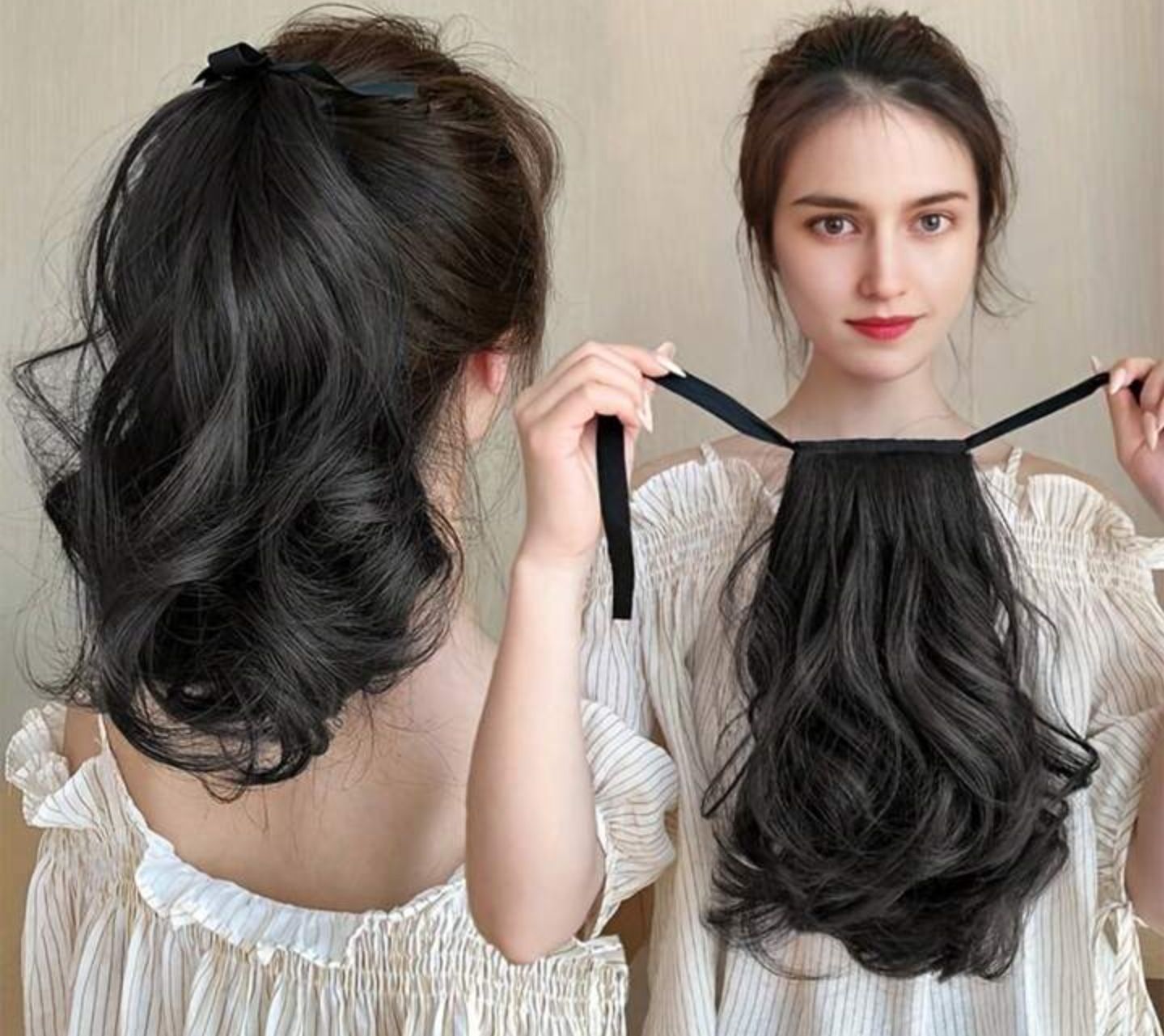 10 INCH BEAUTIFUL INSTANT HAIR STYLE DRAWSTRING PONYTAIL ACCESSORY BLACK Hair Stamp