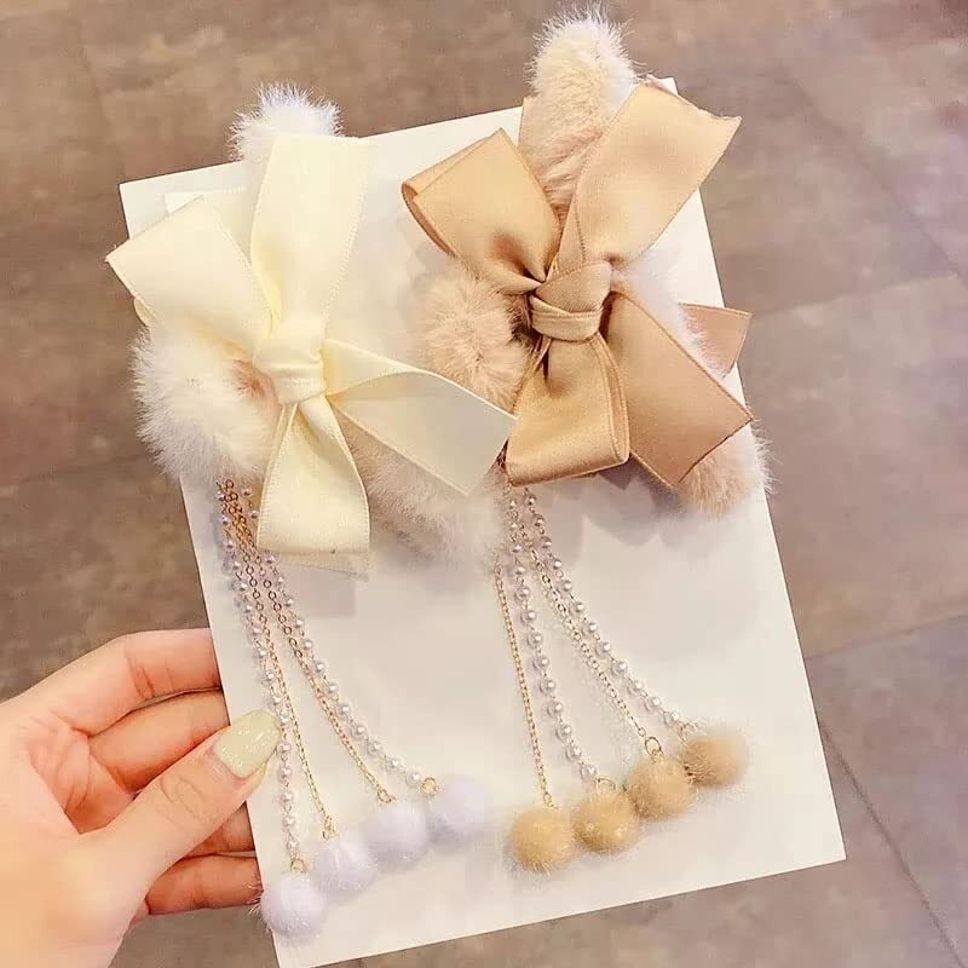 sangaria Elegant Bow Knot Fur Hair Clutcher with Pearl Tassel Hair Clip-picture-11