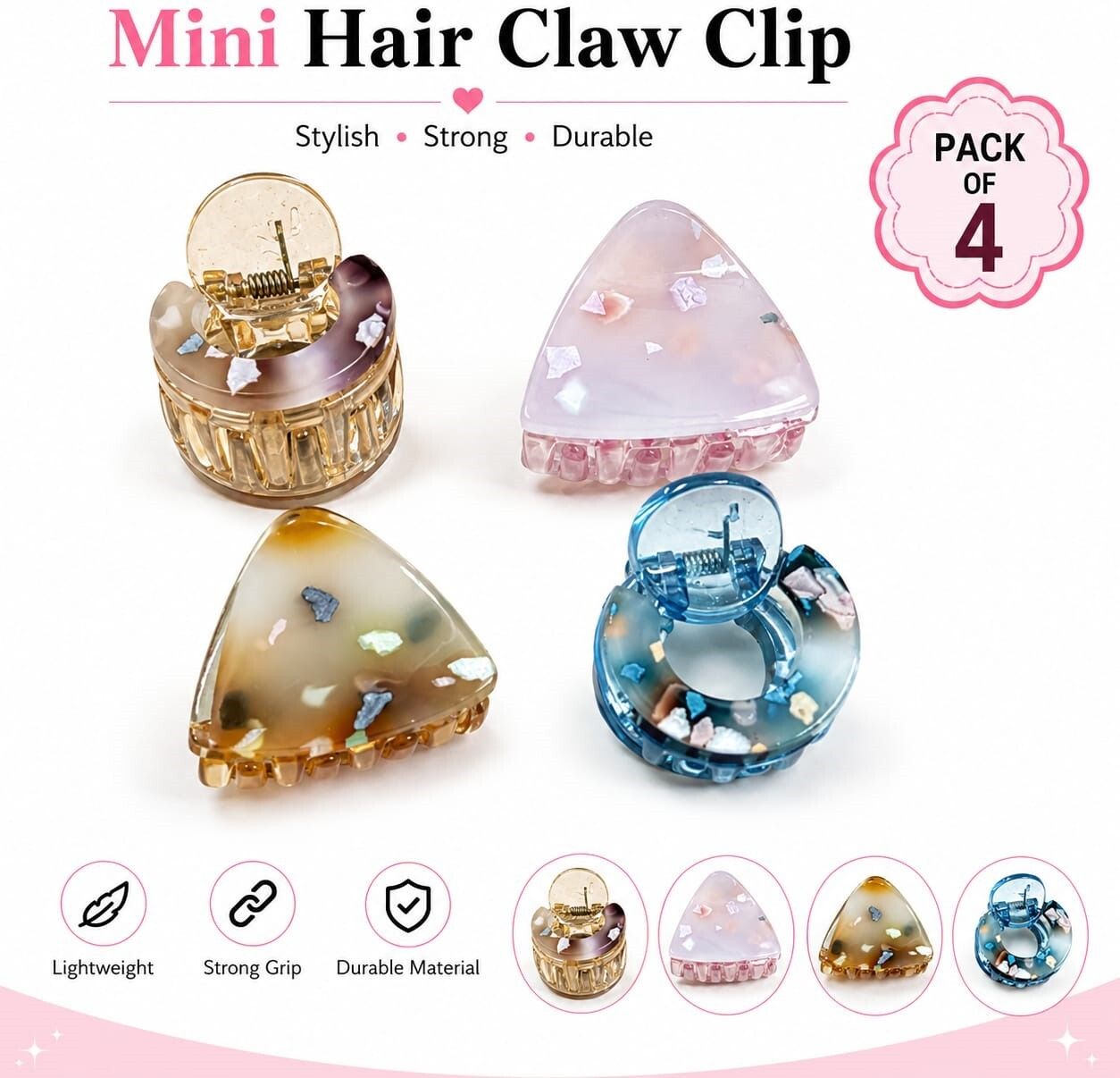 apsambr Generic Trendy & Strong Grip Mini Hair Claw Clip Assortment, Pack of 4 Hair Claw-picture-7