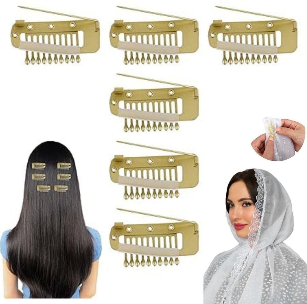 6Pcs Chunni Dupatta Clips with Safety Pin, 10-Teeth Strong Chunni Grip Hair Clip Hair Pin