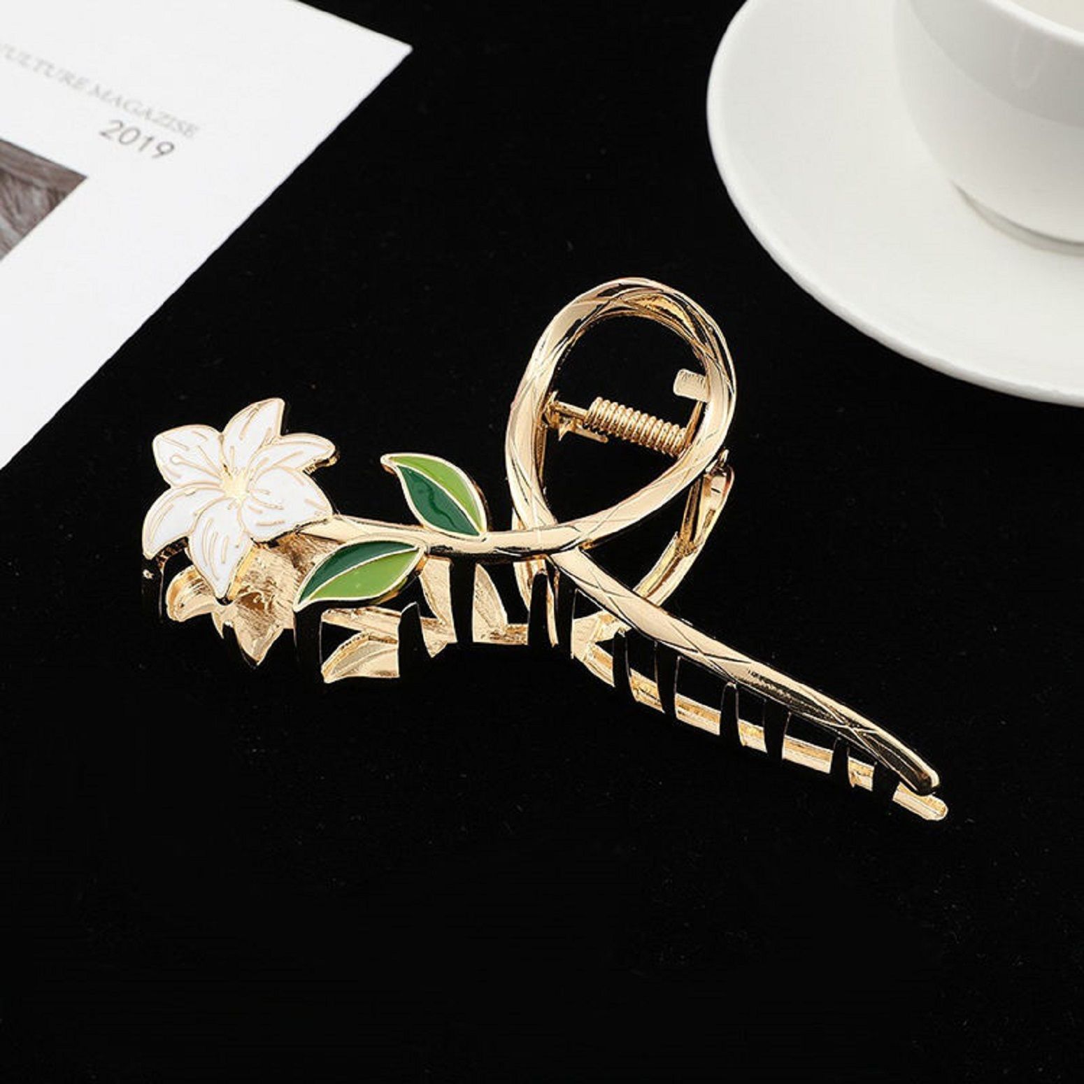 aayra 1 New Design Flower Shape Decoration Clip Metal Elegant Gardenia Rose Tulips Hair Claw-picture-14
