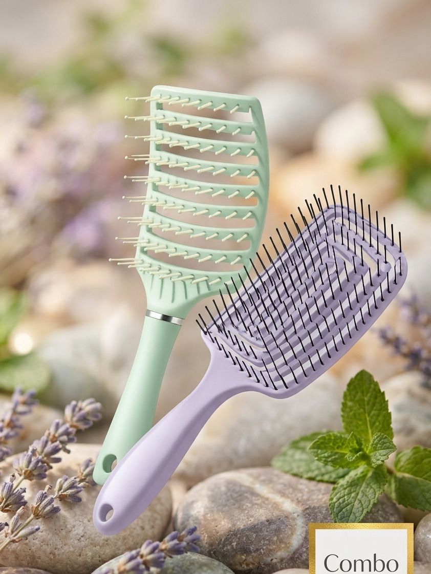Hair Brush Set with Soft Cushion Pad Pack of 2-image-3