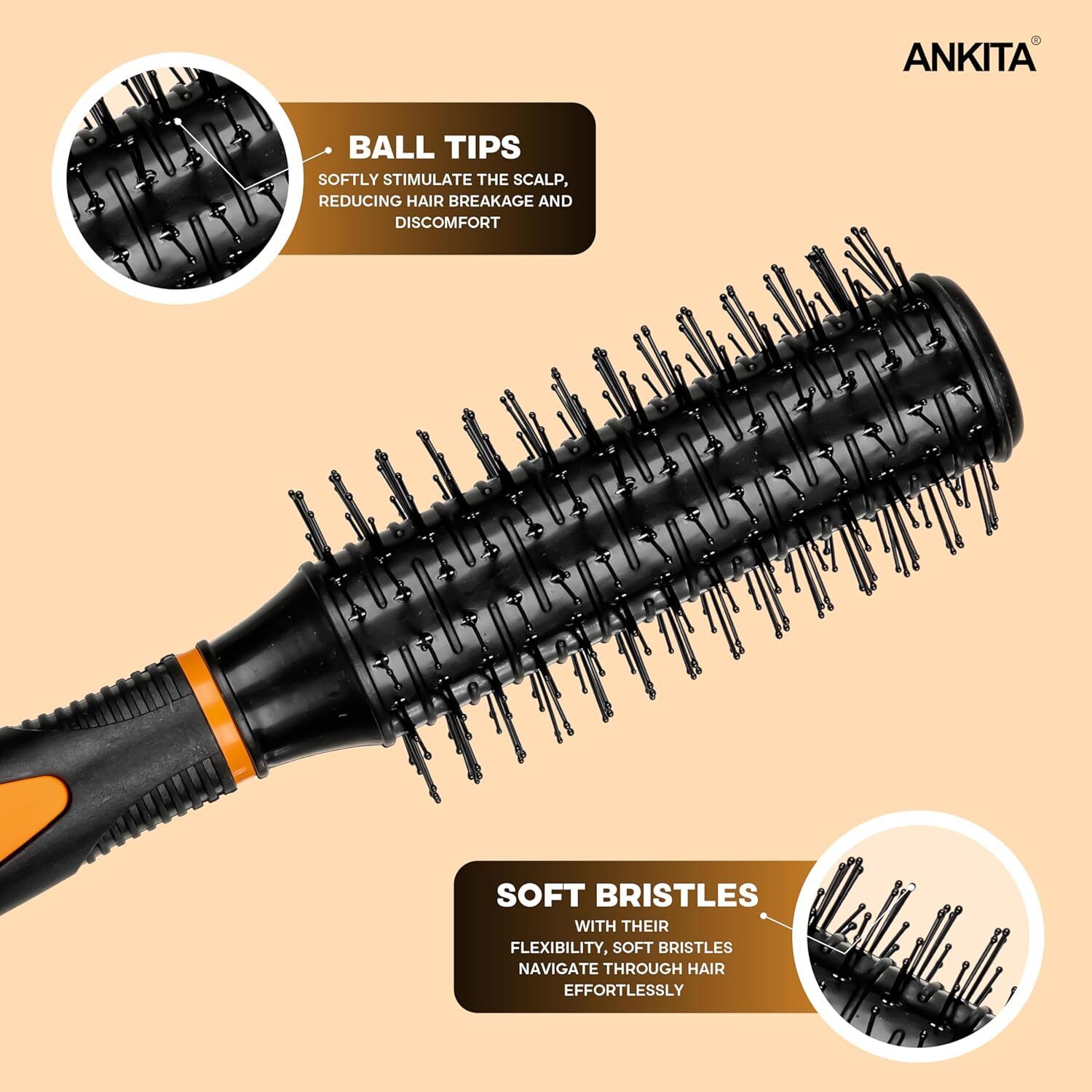Round Hair Brush with Strong and Flexible Nylon Bristles-image-2