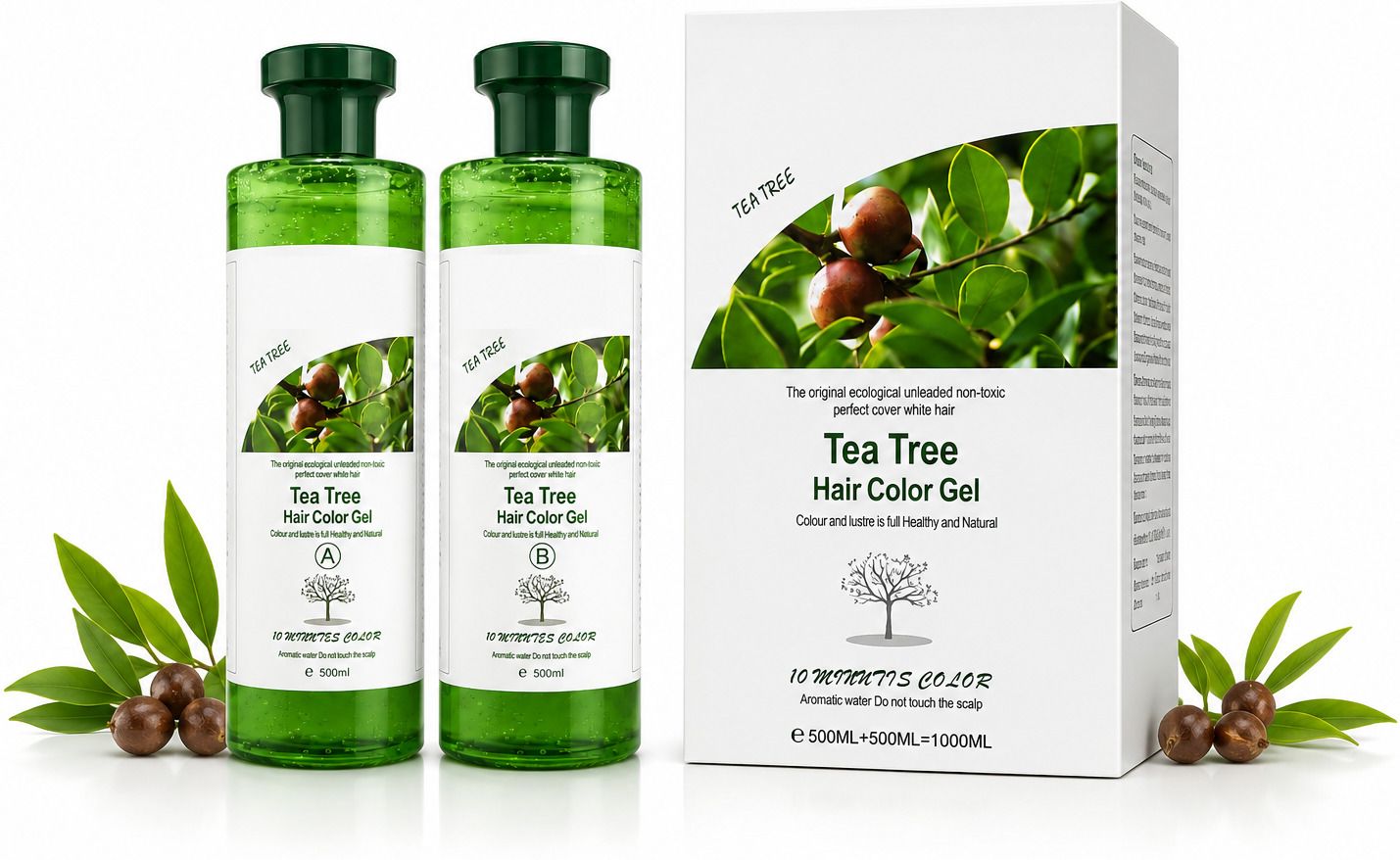 Tea Tree Hair Color Gel Natural Black 1000ml Grey Coverage Ammonia Free , BLACK-image-5