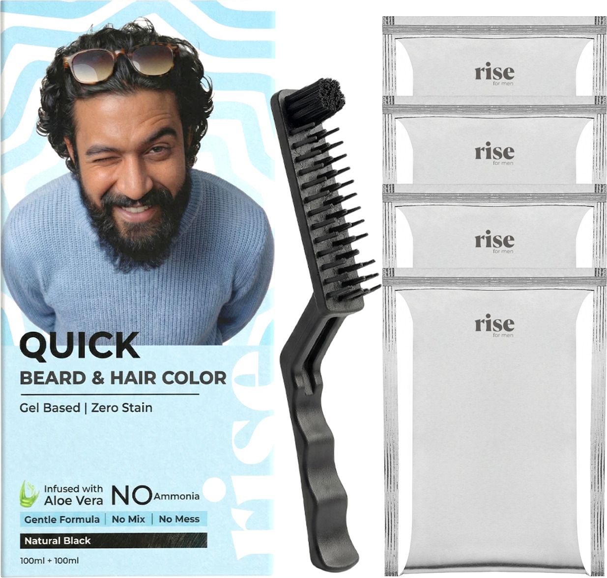 rise for men Quick Beard & Hair Color | No Ammonia | No Staining | Mess-Free | Gel Formula , Natural Black-picture-15