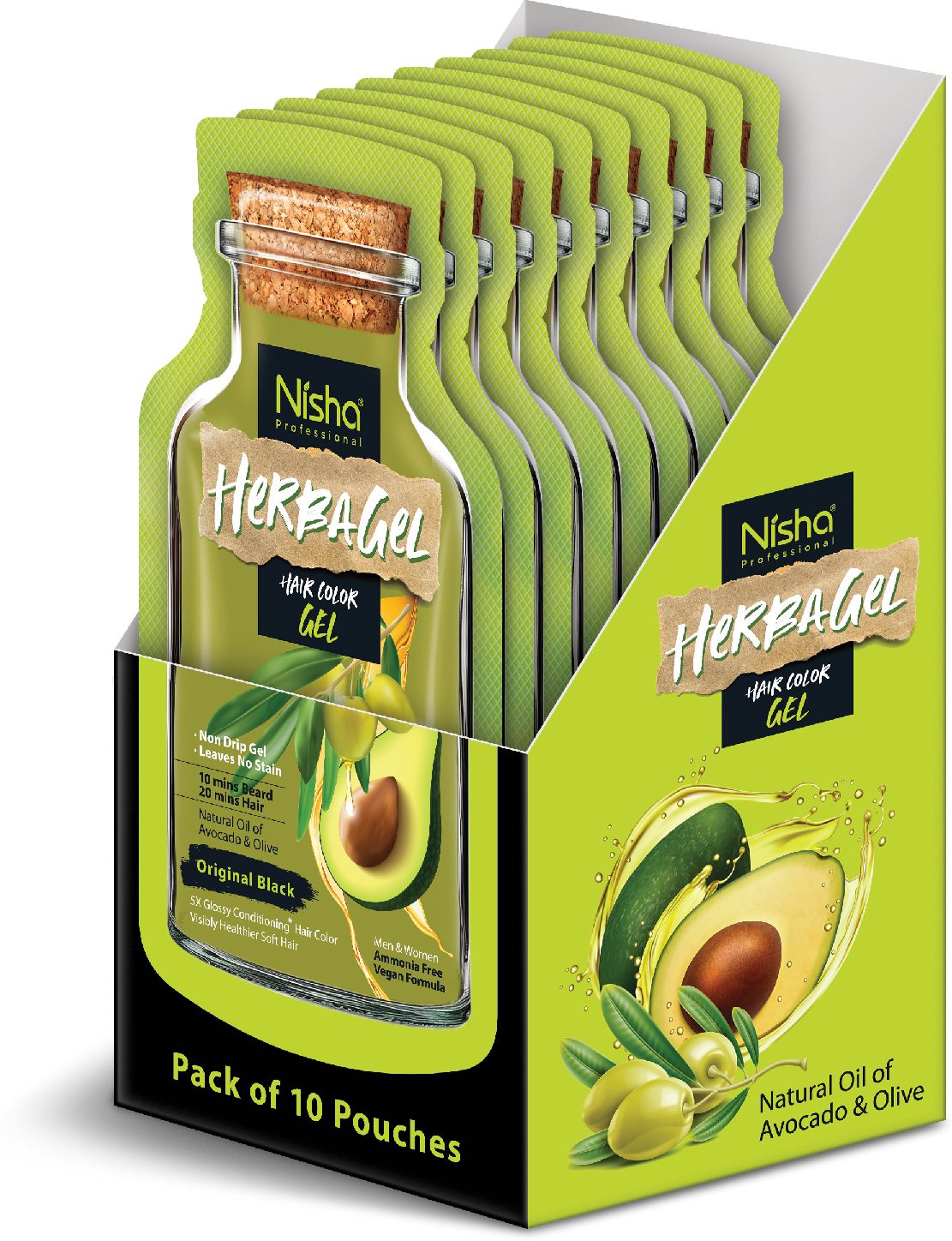 nisha Fruit Care Hair & Beard Colour Gel No Ammonia No Paraben 30ml Each (10 Pack) , Original Black-picture-26
