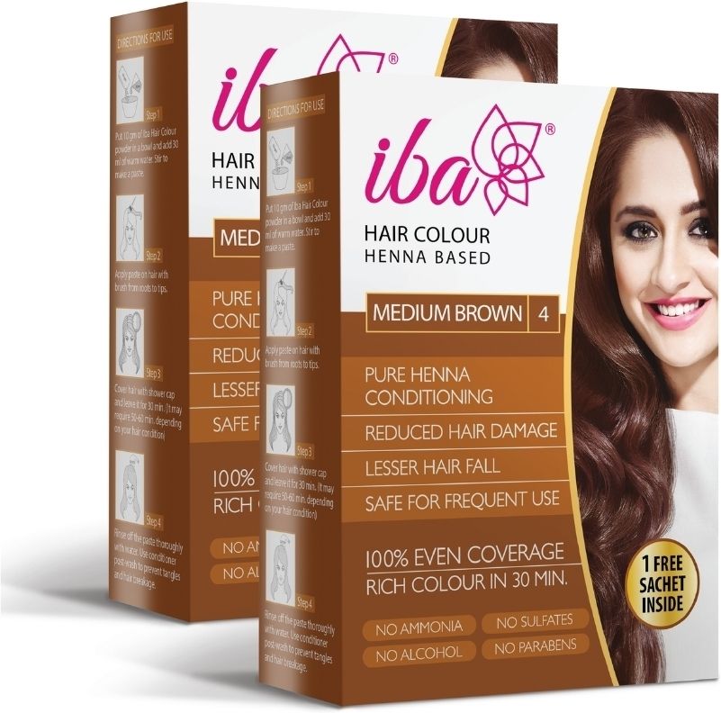Henna Based Hair Colour For Women, Long Lasting & Ammonia-Free 2 x 70g (140g) , Medium Brown-image-2