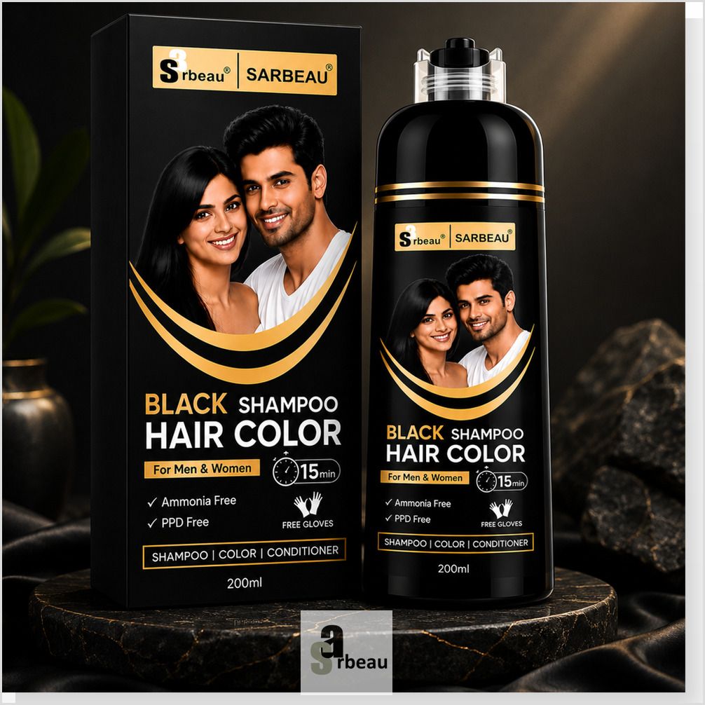 Black Hair Color Shampoo 3 in 1 PPD Free Ammonia Free 200ml_JS338 , Black-image-26