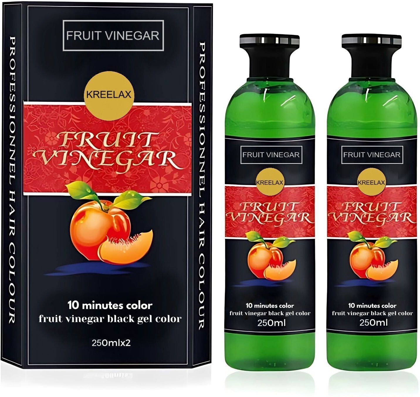 FRUIT VINEGAR GEL Hair Color No Ammonia Grey Coverage For Men & Women 2x250ml , BLACK-image-49