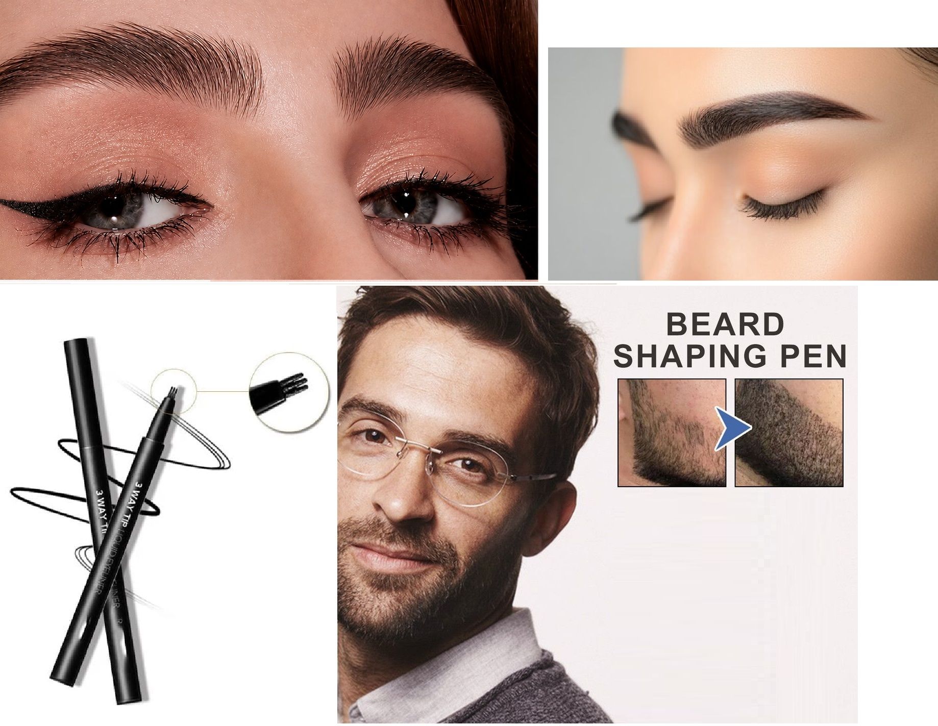 huzurlu Eyebrows & Beard Filling Pencil 3 Tip Beard Pen Filler For Easy to Apply, , Black-picture-21