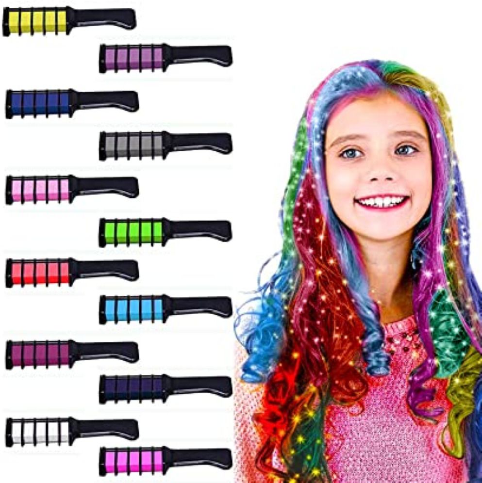 feelhigh 12 Color Hair Chalk for Girls - boy-adult Makeup Kit New Hair Chalk Comb-picture-14