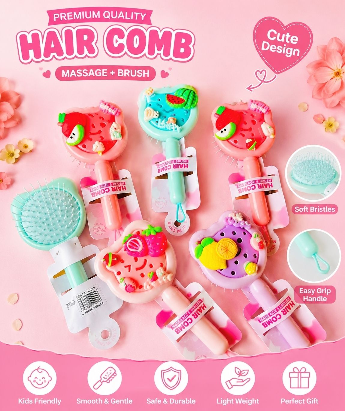 Cute Kids Hair Comb Massage & Brush-image-45