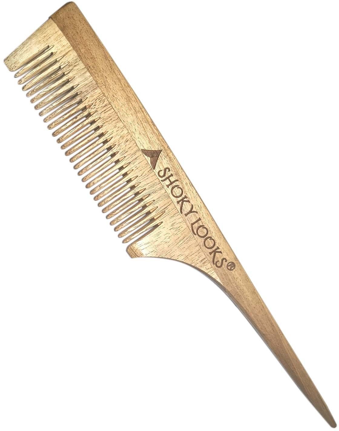 shoky looks Neem Wood Comb anti Dandruff Comb Improves Hair Styling Carabiner-picture-34