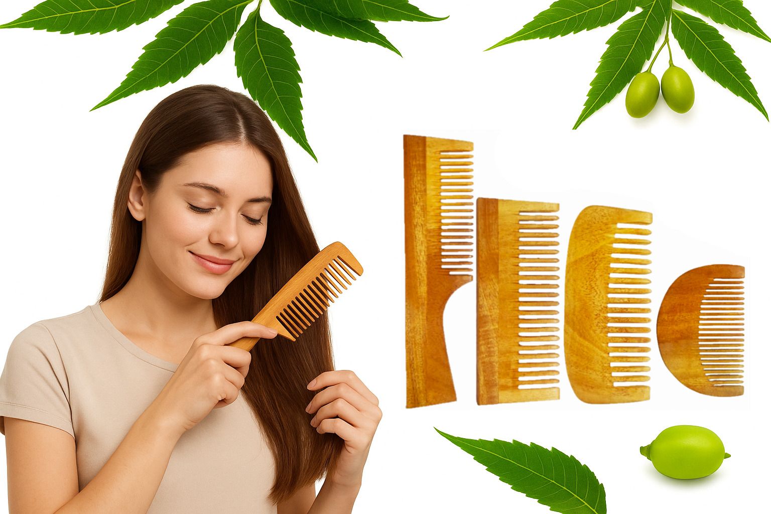 ncr Eco friendly Neem wooden Hair Comb set Of 4 Please Buy Original Neem wood-picture-13