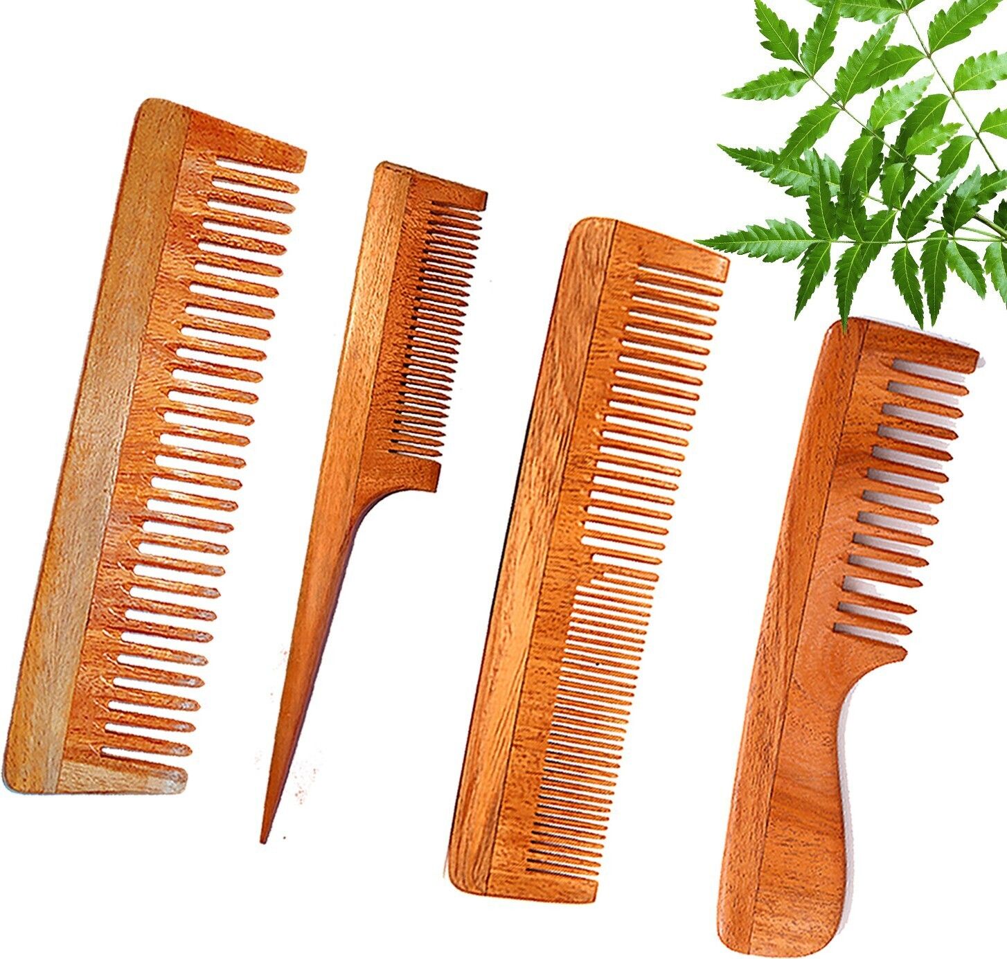Neem Wooden Comb Set For Women & Men (Wide Tooth Comb + Regular Comb + Tail Comb + Wide Tooth Handle Comb) (Pack of 4)-image-47