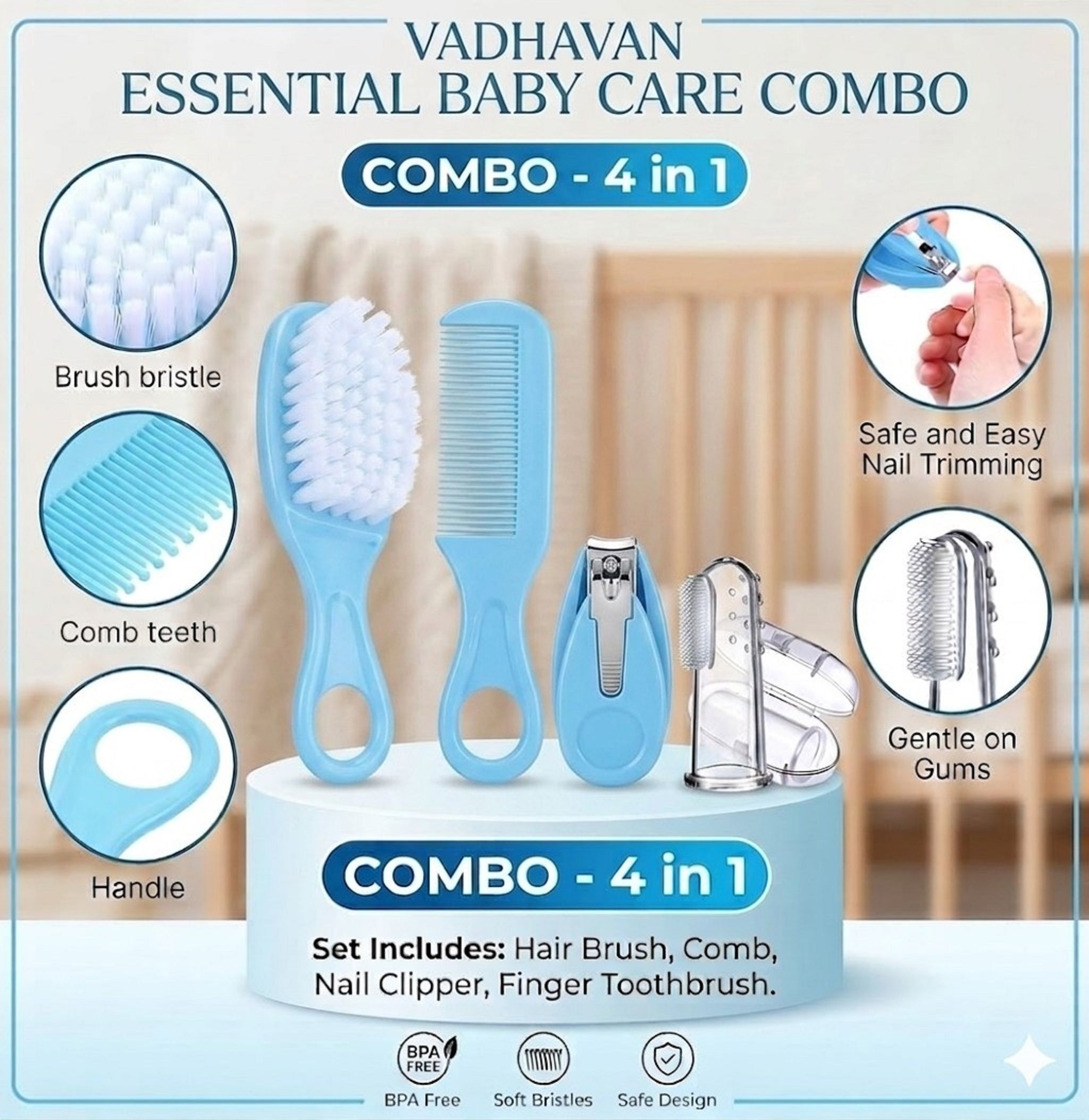 Baby hair comb, Mini Baby nail Cutter, Baby hair Brush, Baby finger Brush