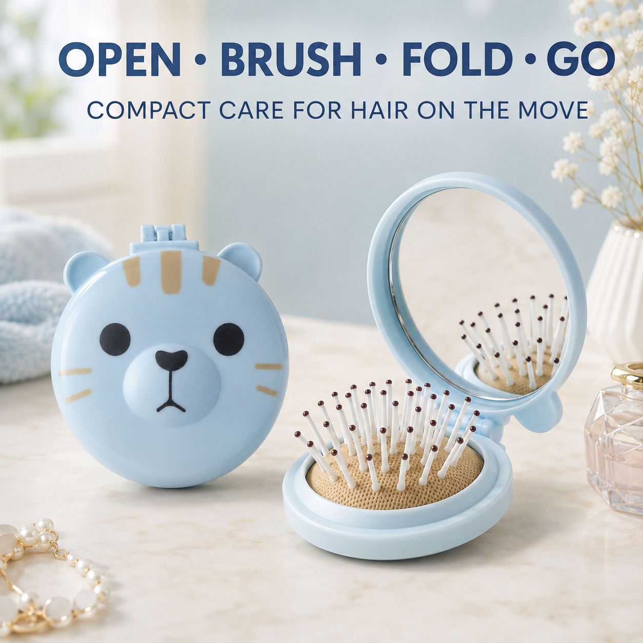 be bodywise Compact Travel Hair Brush Mirror-picture-1