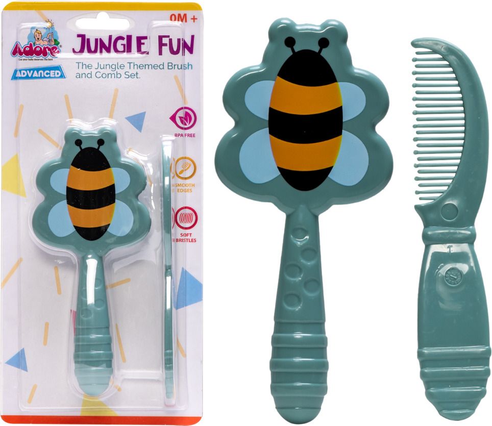 adore Jungle Fun! Premium Baby Brush and Comb set- Round edge Bristles-BPA FREE-picture-20