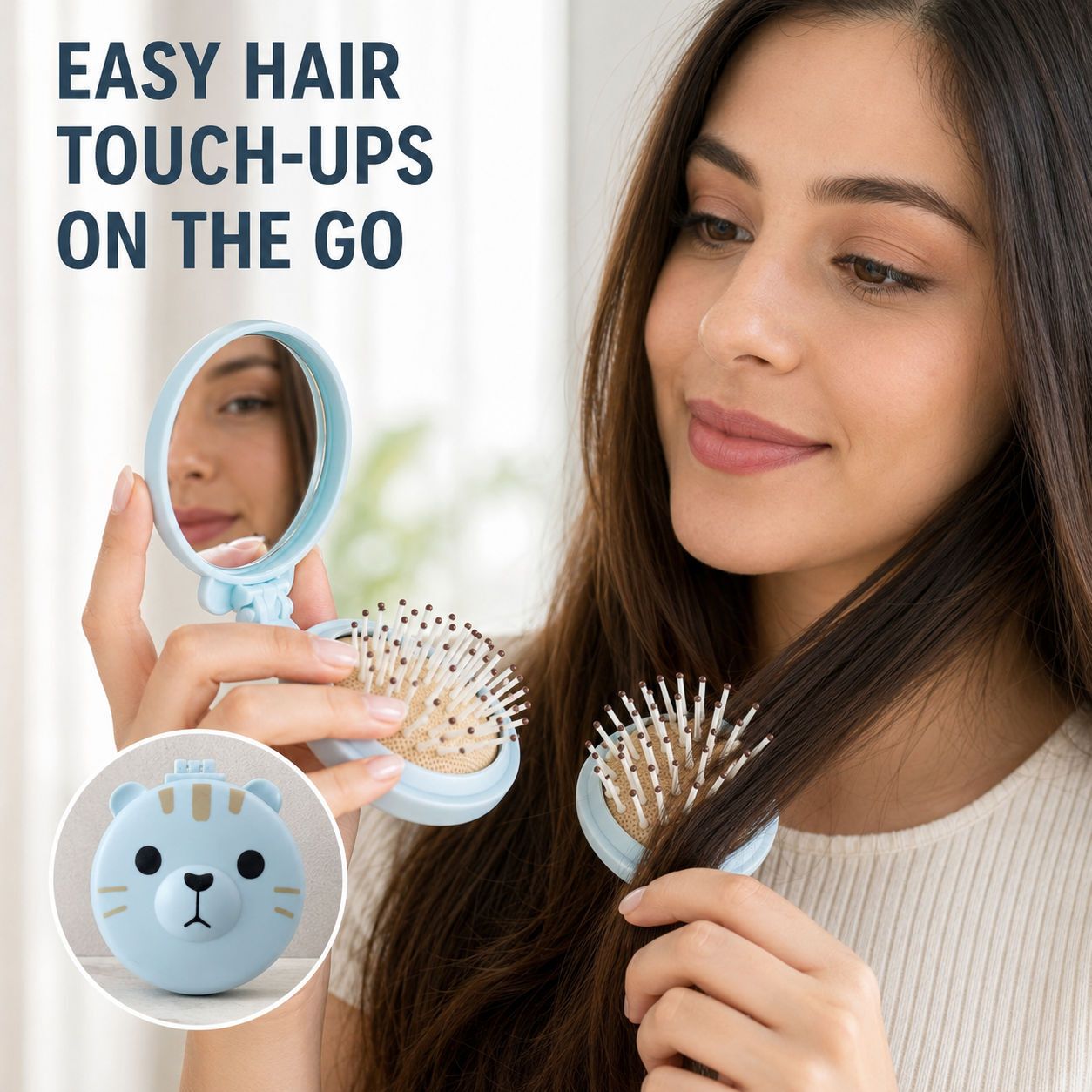 niloro Handbag Hair Brush with Mirror-picture-7