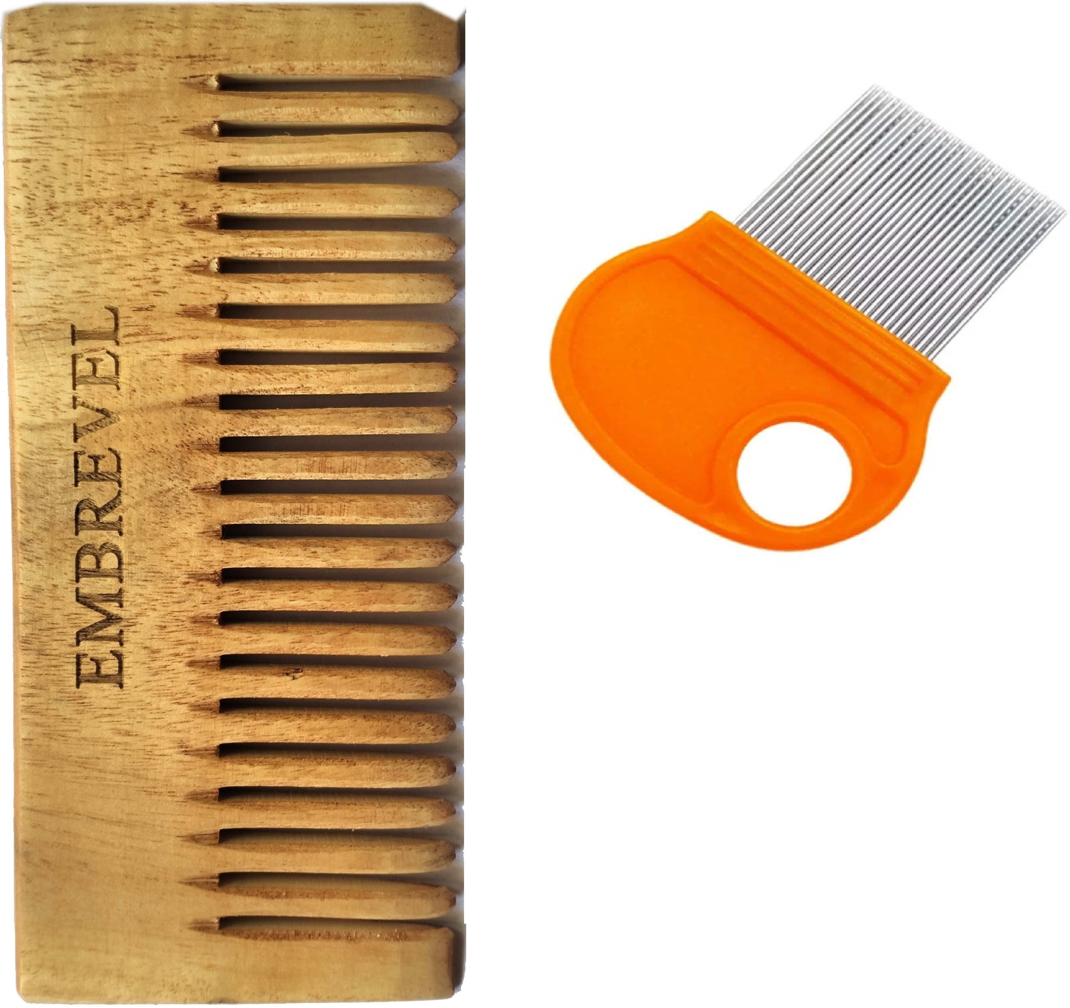 embrevel Neem Wood Anti-Dandruff and Anti-Static Comb with Lice Comb and Magnifying Lens image 1