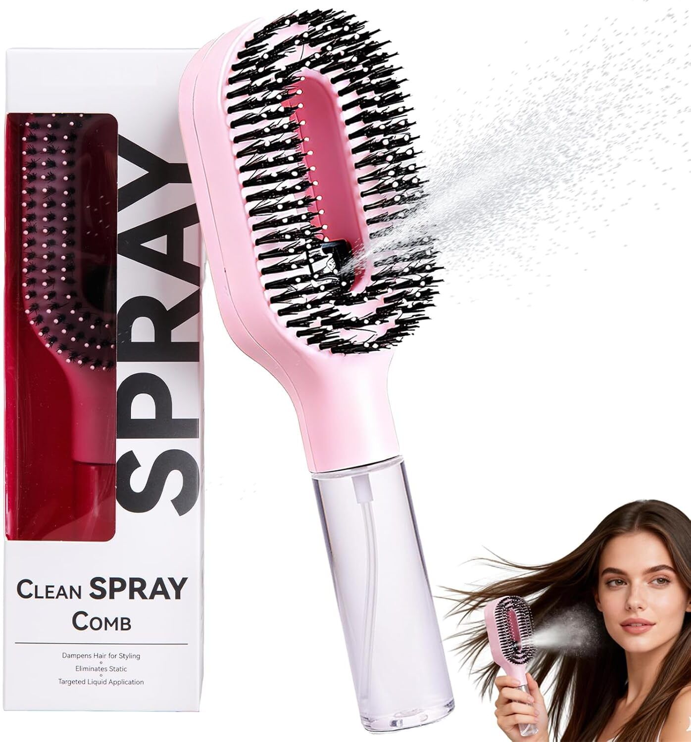 onovate 2 in 1 Spray Hair Brush with Water Mist Detangling Styling Comb Black-picture-47