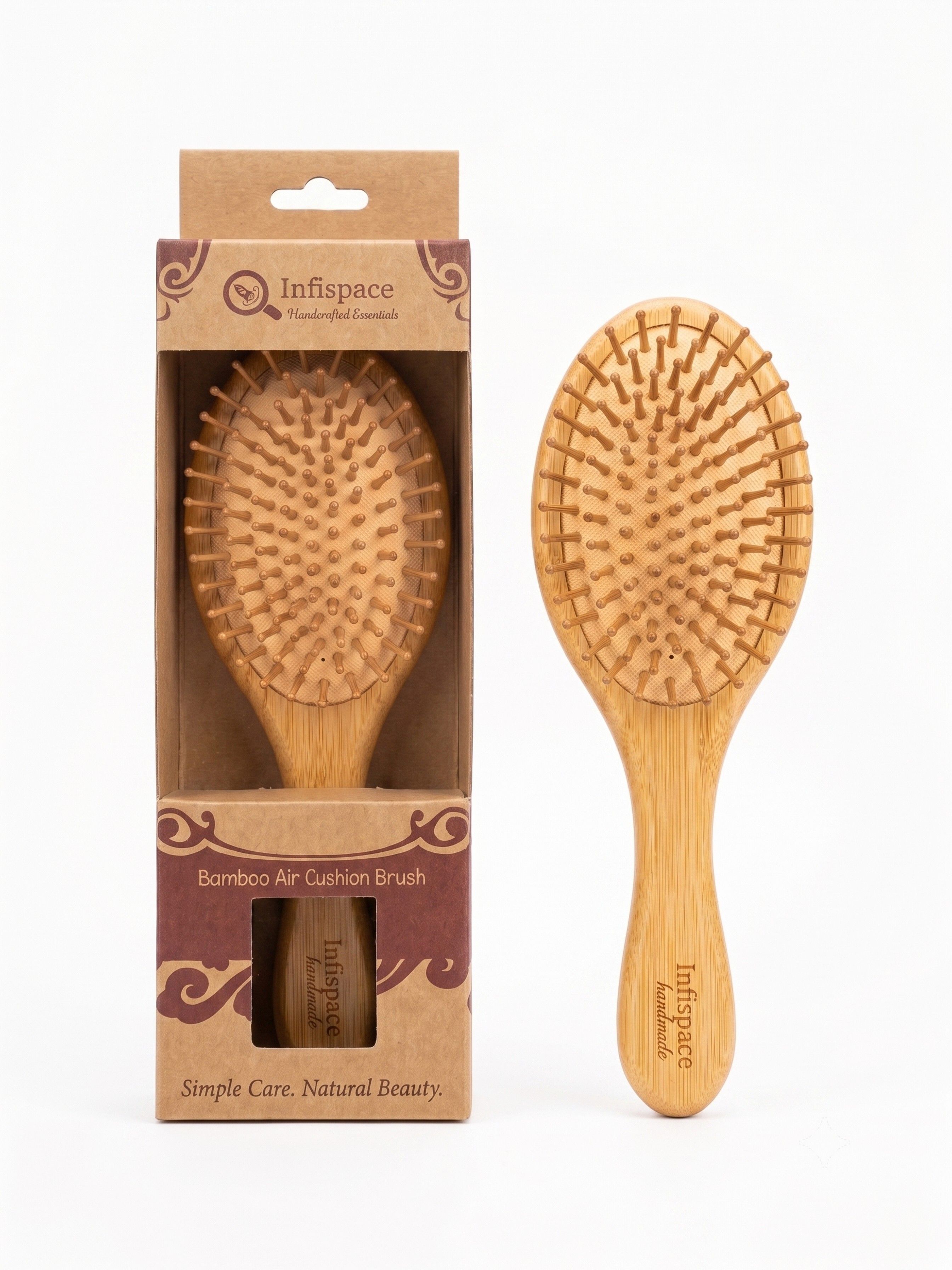 Eco-Friendly Bamboo Wooden Paddle Brush for Curly Hair Detangling-image-13