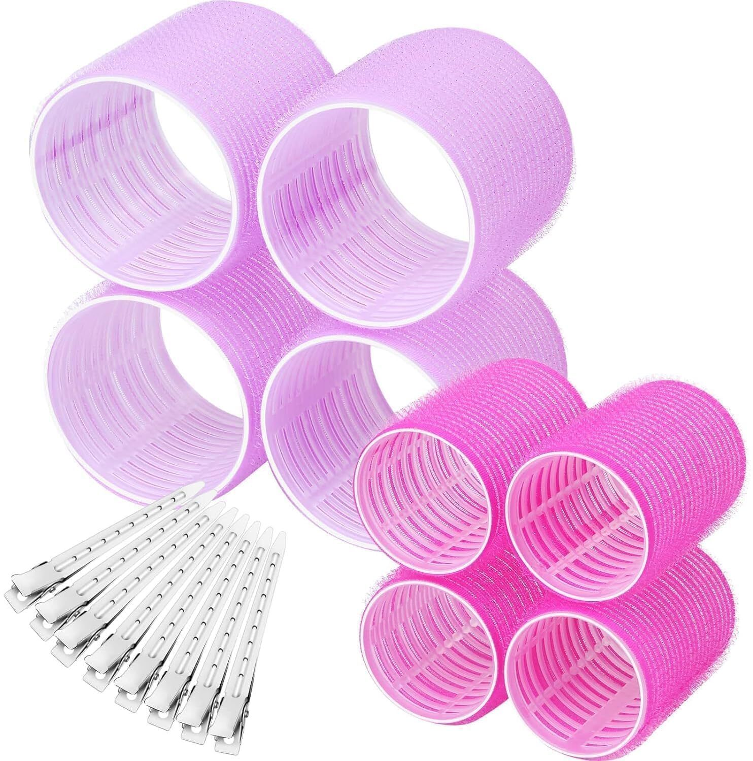 BOGOTA Self Grip Hair Rollers Set with Clips - 8 Pcs Large & Medium Salon Curlers, Pink Personal Care Appliance Combo-image-10