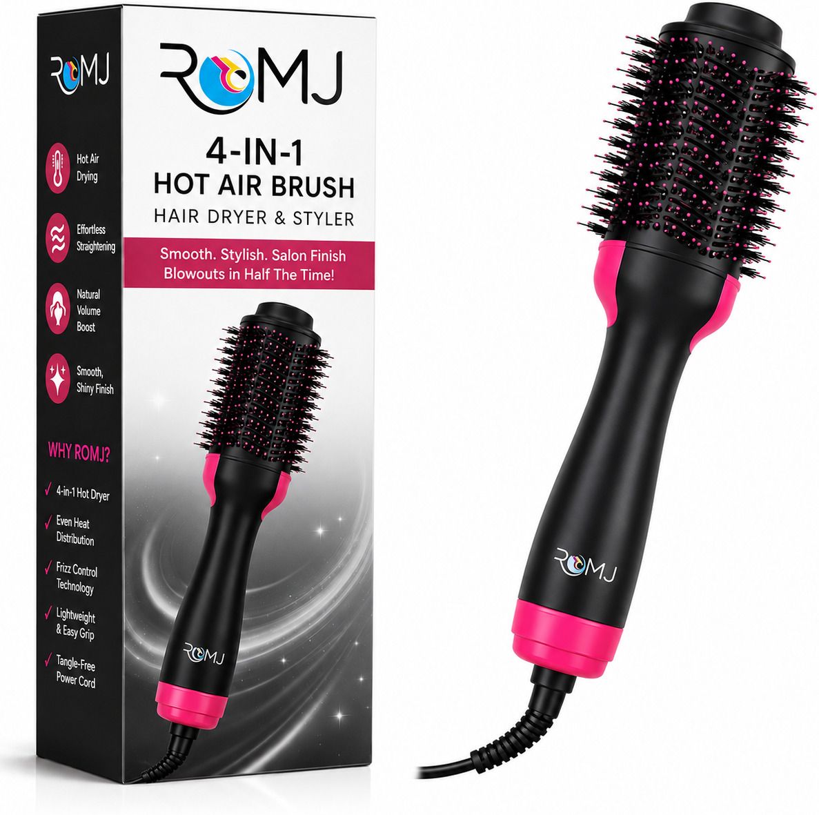 4in1 One Step Hot Air Brush Hair Dryer | Hair Styler, Straightener & Curler Hair Curler-image-47