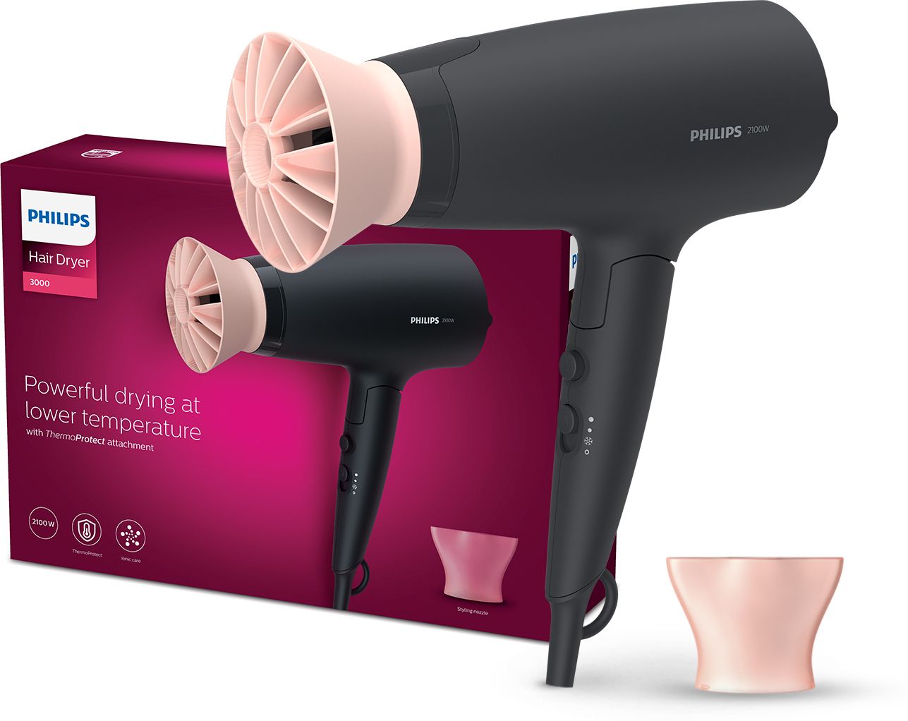 PHILIPS BHD356/10 2100W Thermoprotect AirFlower Advanced Care 6 Heat & Speed Settings (Black) Hair Dryer-image-10