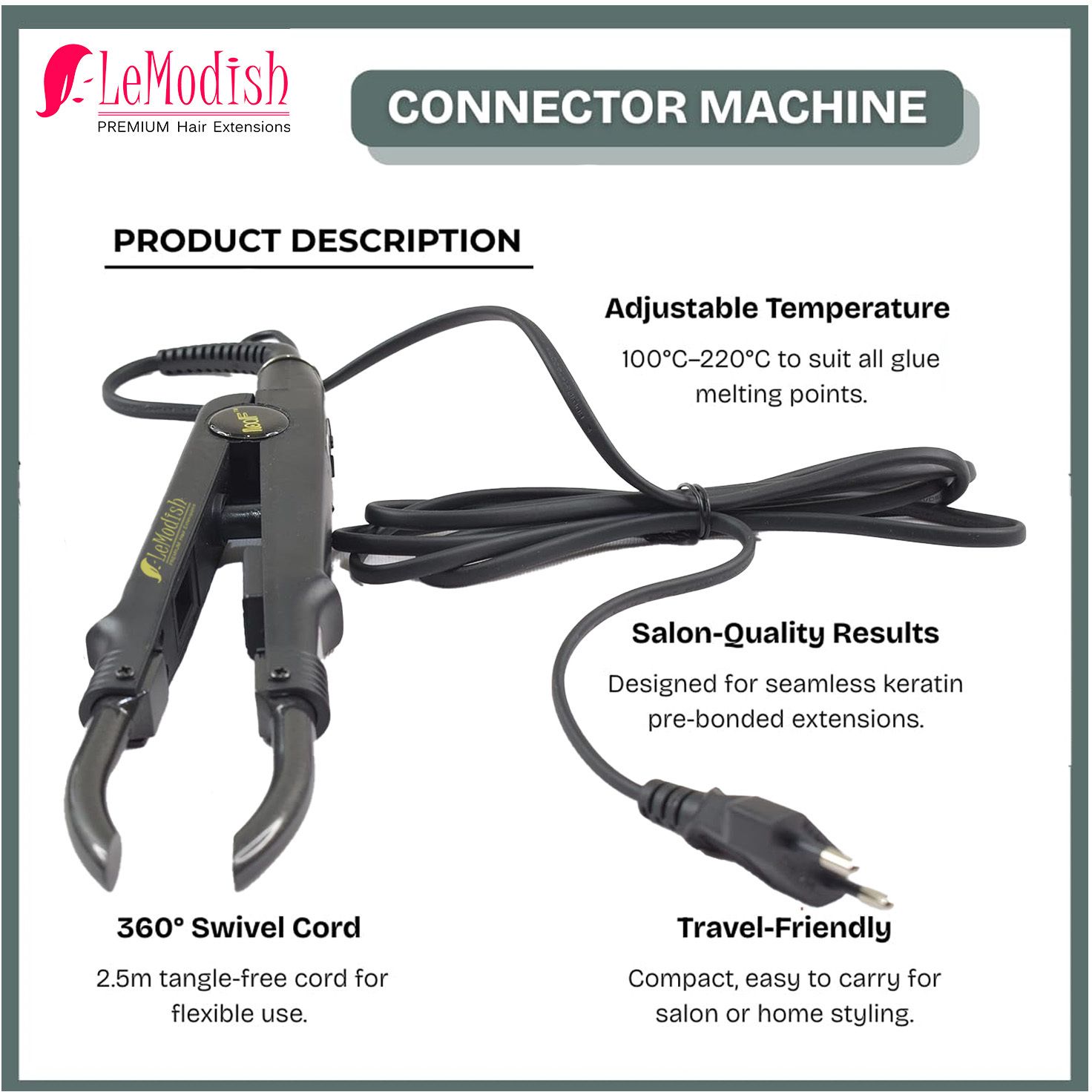 lemodish Fusion Iron Tool for I-Tip & U-Tip | Professional Connector Wand – Black 220V Hair Extension-picture-15