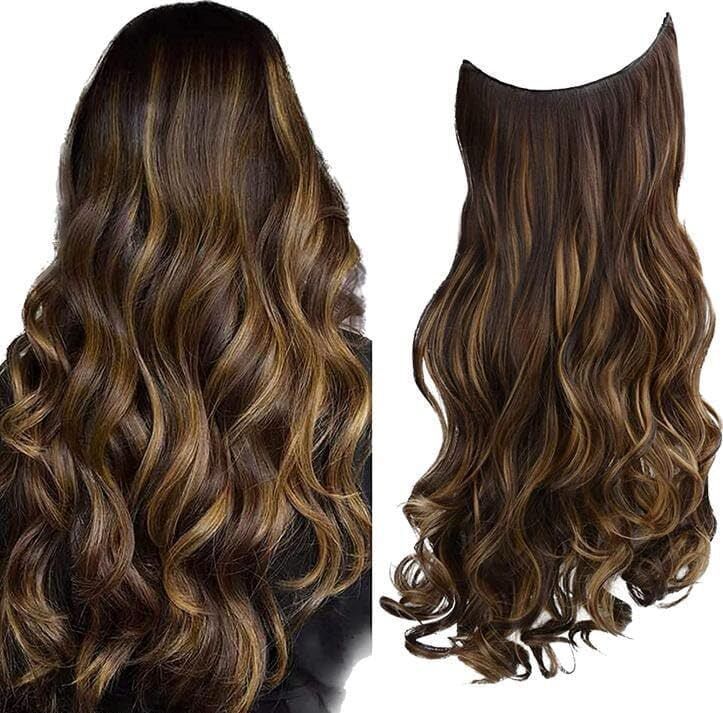 views Women's 24"inch 5 Clips Based Synthetic Extension (Golden Highlight) Hair Extension-picture-12