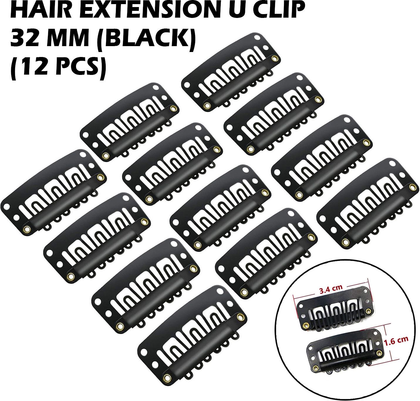 U Shape Clip For Extension Weft Wigs 32Mm- Black - 12Pcs Hair Extension-image-40