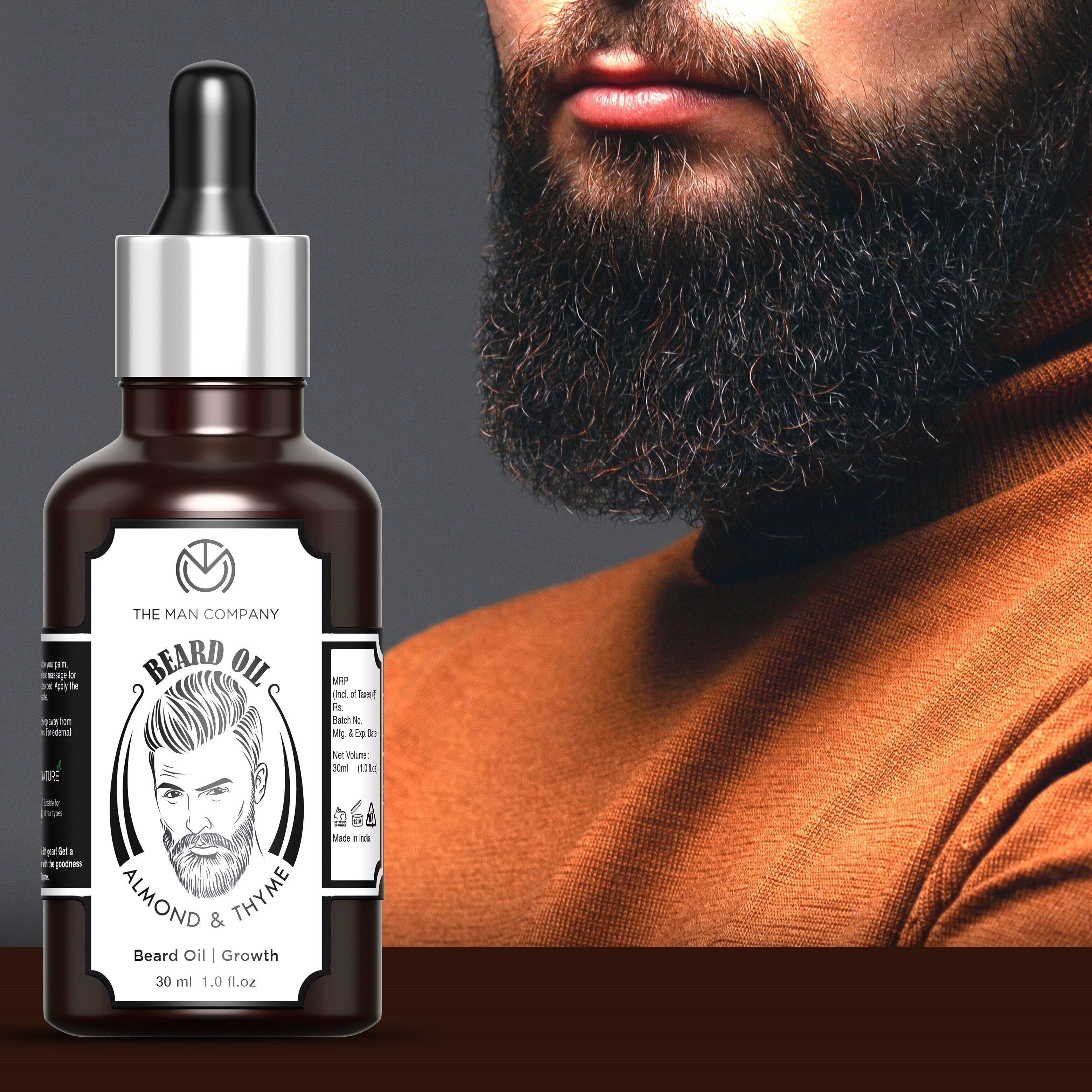 the man company Beard Oil for Growing Beard Faster with Almond & Thyme, 100% Natural, Best Beard Growth Oil for Men, Nourishes & Strengthens Uneven Patchy Beard - 30ML Hair Oil-picture-14