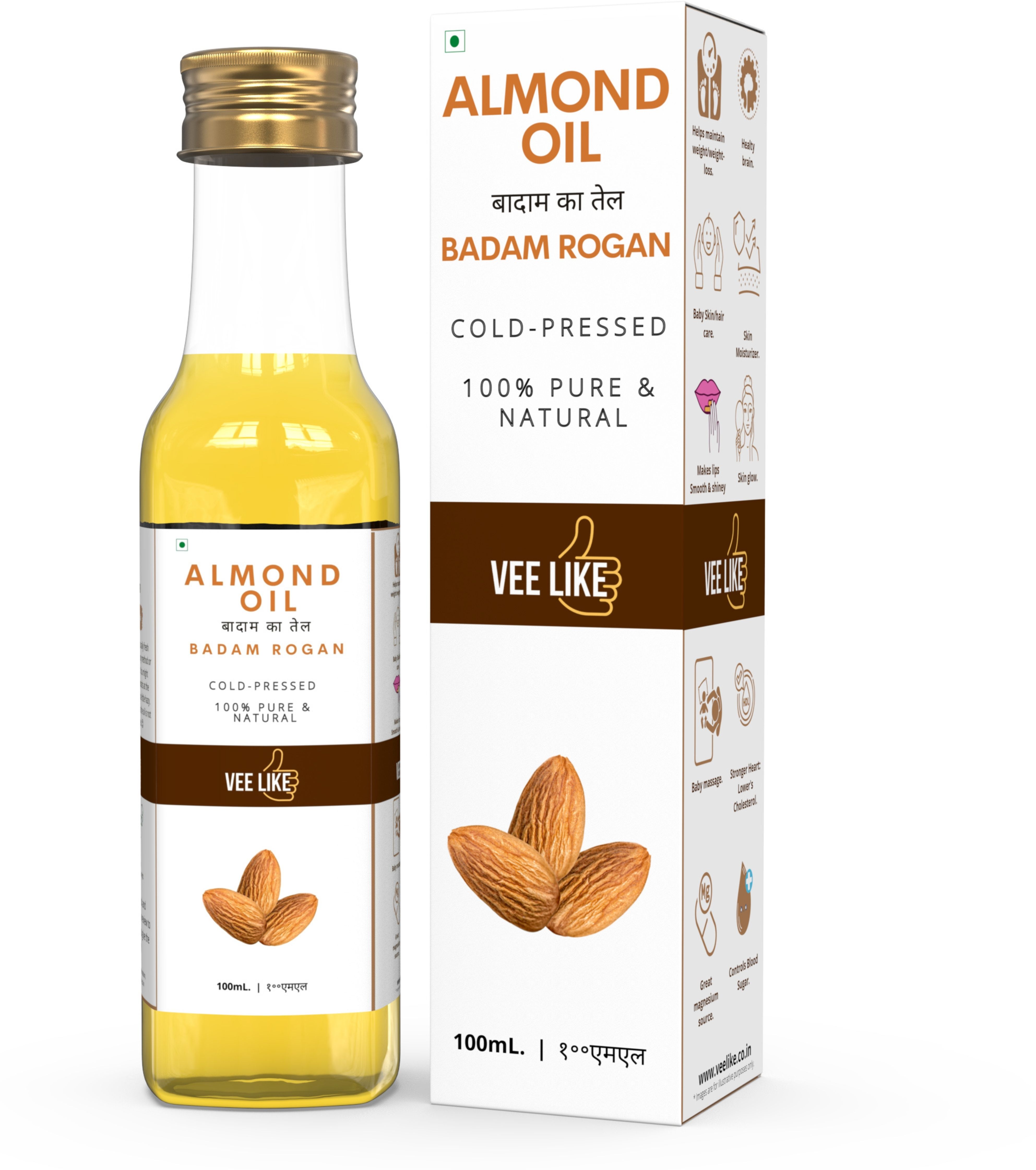 Cold Pressed - Organic - Almond Oil / Badam Rogan - 100% Pure & Natural Hair Oil-image-3