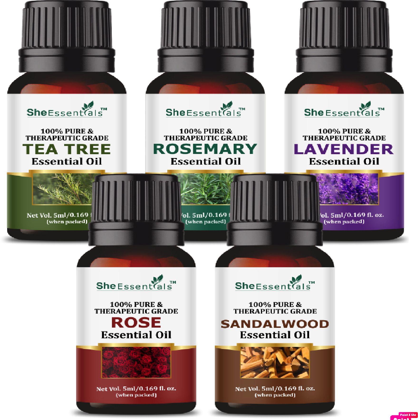 she essentials Rosemary Essential Oil| Tea Tree | Rose | Lavender | Sandalwood Combo Pack of 5 Hair Oil-picture-10